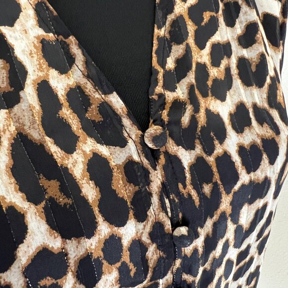 Haver London - Animal Print V-Neck Long Sleeve Blouse - Small - Black Tan Gold - Picture 8 of 10